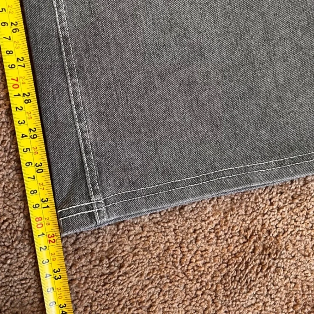 Halara Womens Wide Leg Denim Trousers Washed Grey White Side Stripe Size M New - Picture 9 of 10